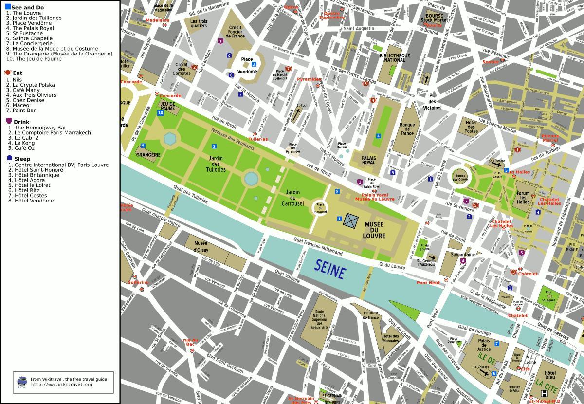 Žemėlapis 1 arrondissement Paryžiaus