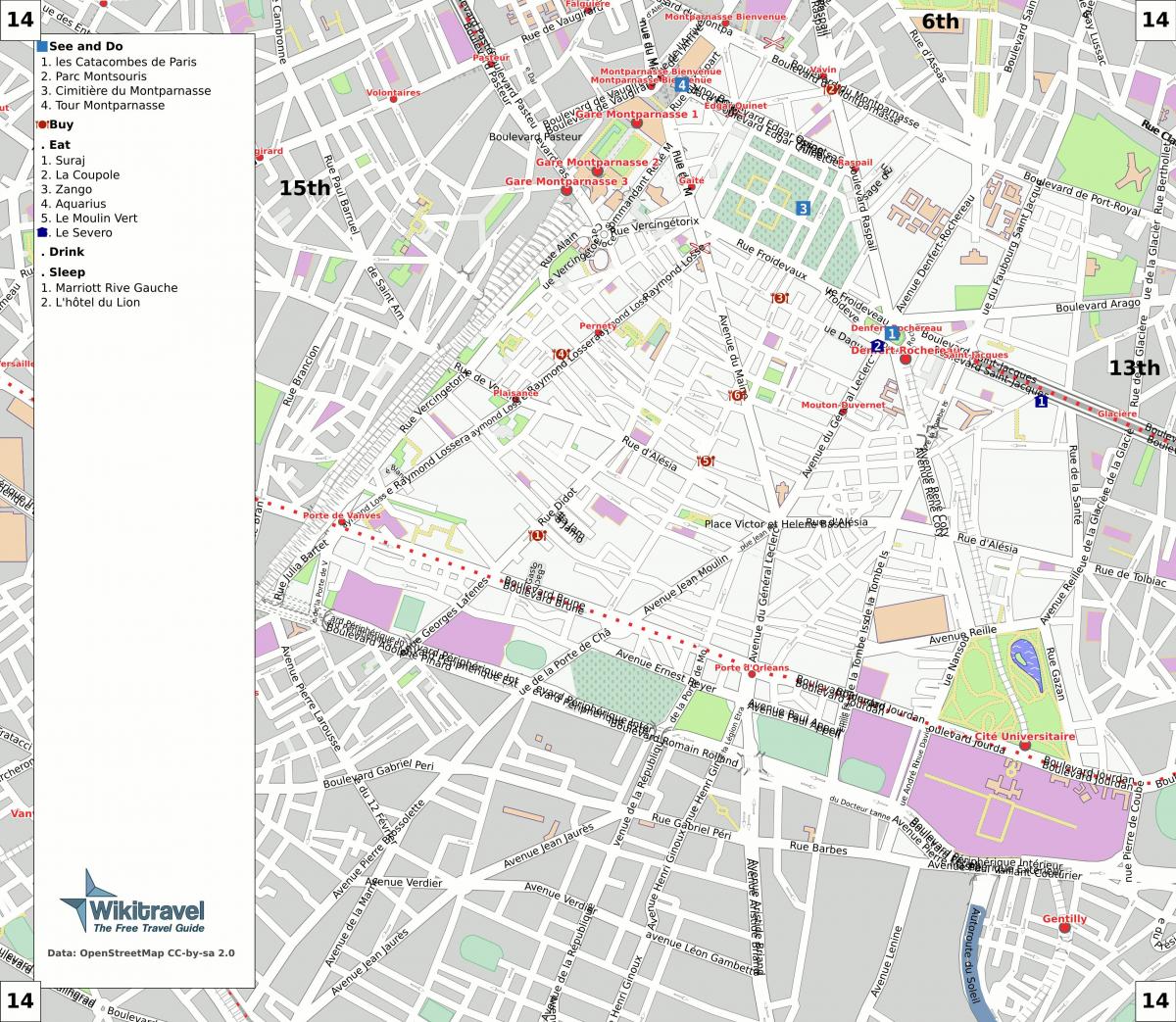 Žemėlapis 14 arrondissement Paryžiaus