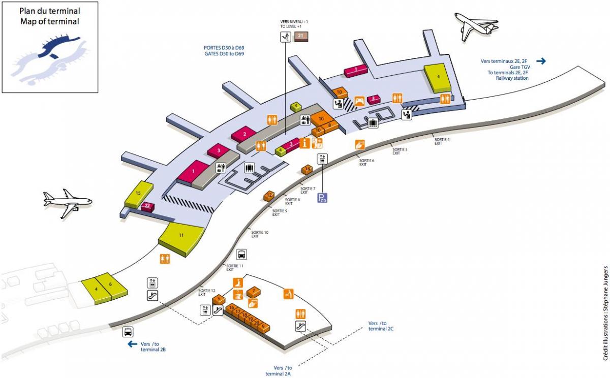 Žemėlapis CDG oro uosto terminalą 2D