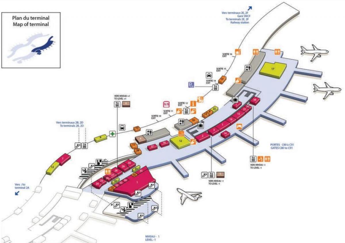 Žemėlapis CDG oro uosto terminalą 2C