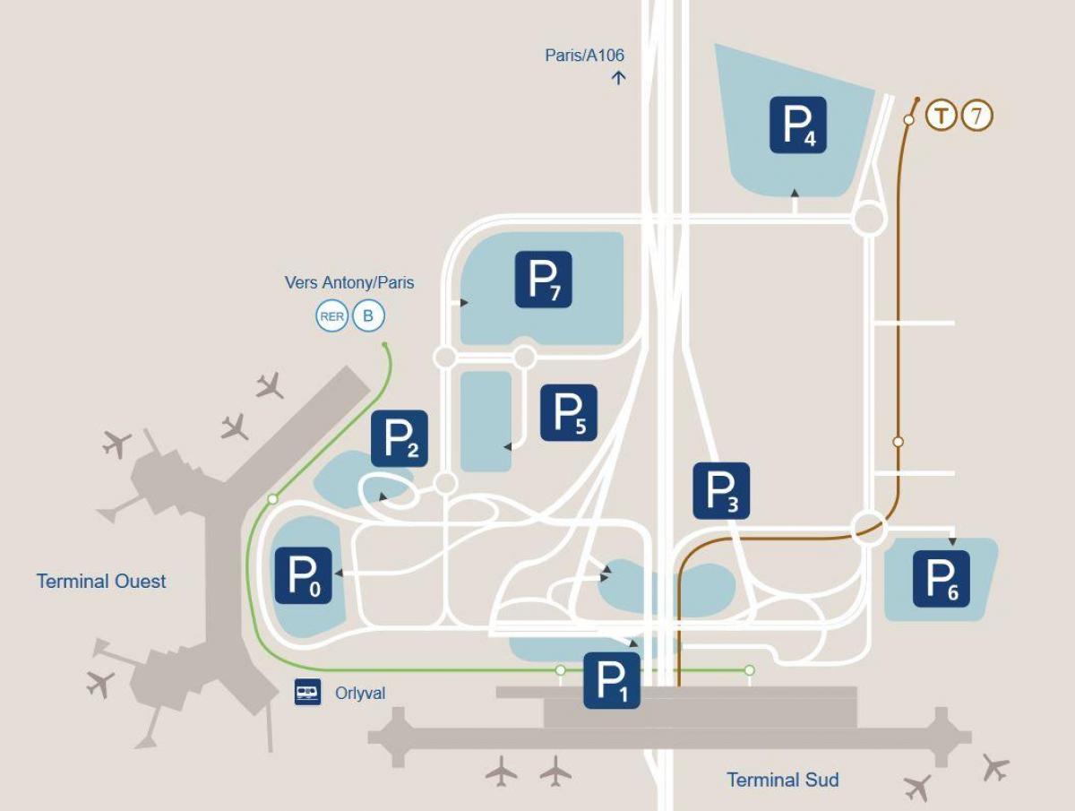 Žemėlapis Orly oro uosto, automobilių stovėjimo aikštelė