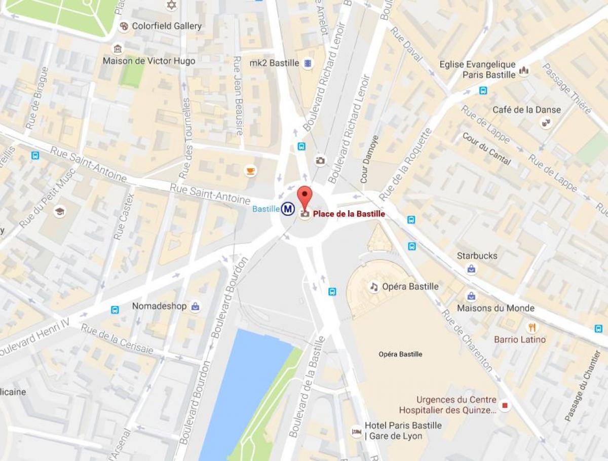 Žemėlapis Place de la Bastilijos