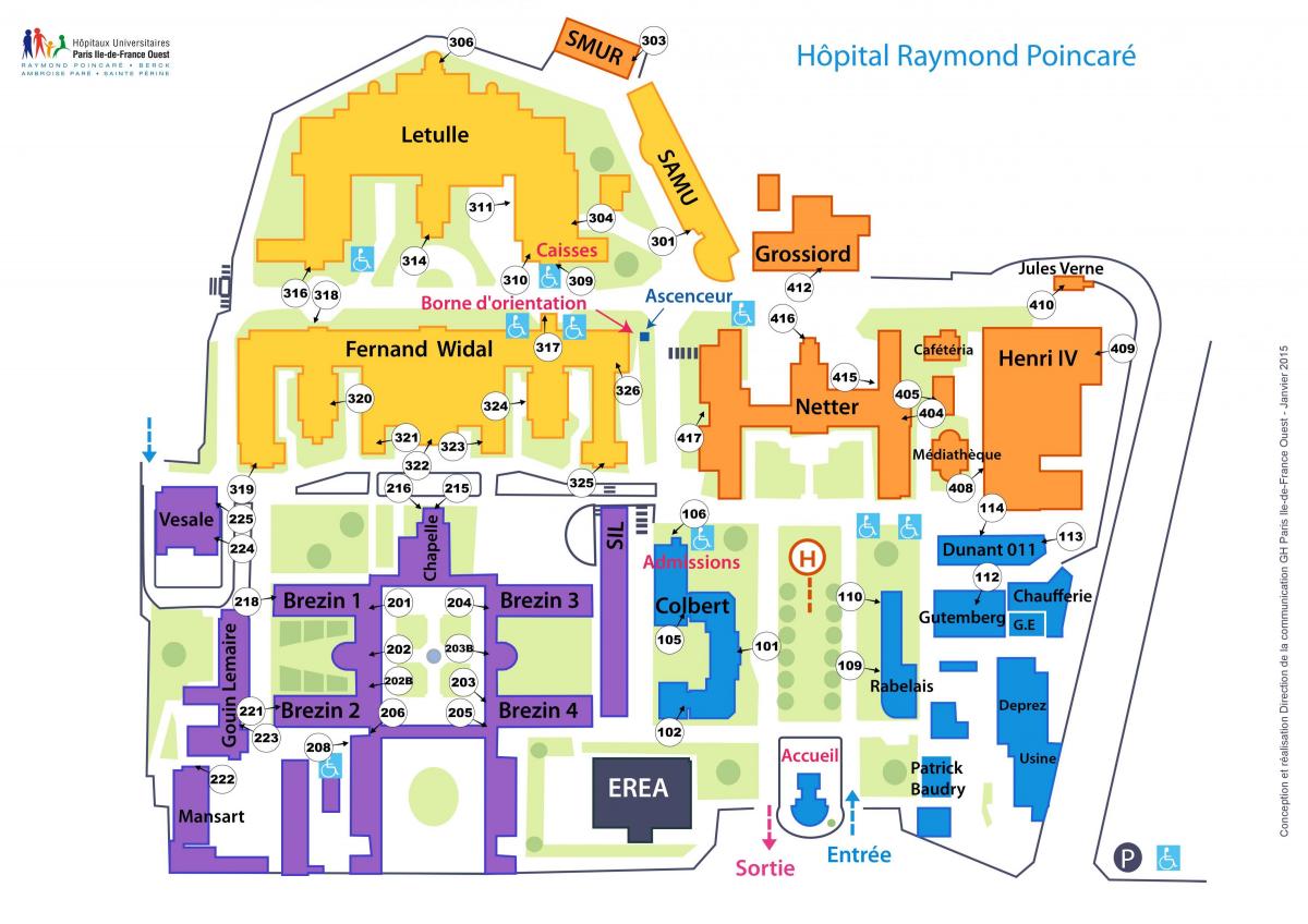 Žemėlapis Raymond-Poincaré ligoninėje