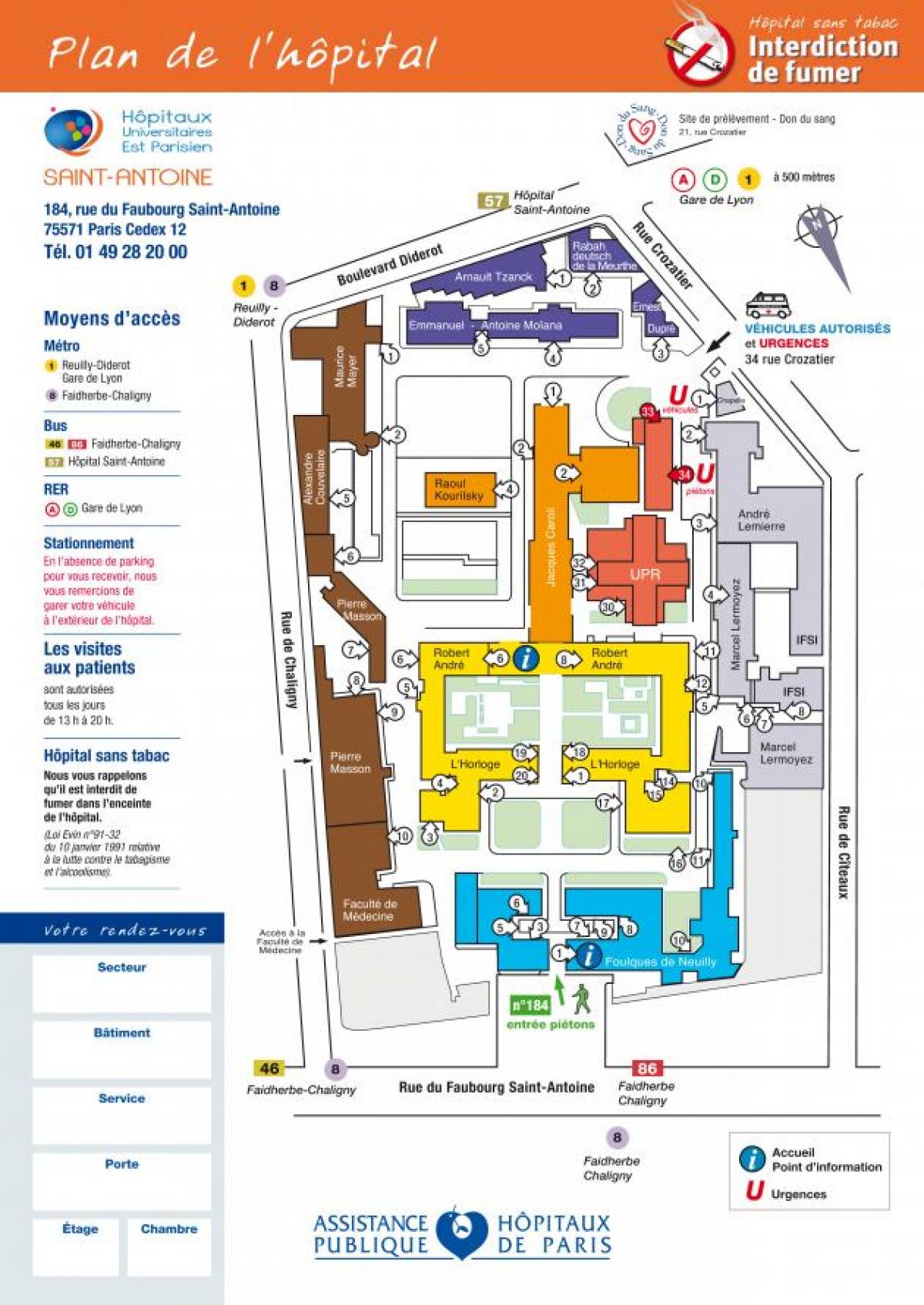 Žemėlapis Saint-Antoine ligoninės