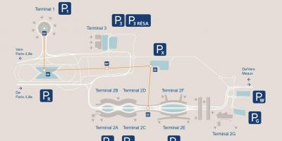 Žemėlapis CDG oro uosto, automobilių stovėjimo aikštelė