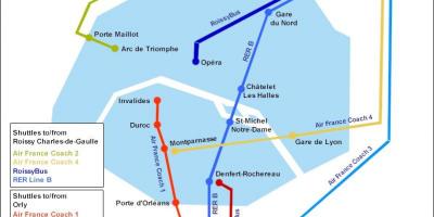 Žemėlapis iš Paryžiaus oro uosto maršrutiniu