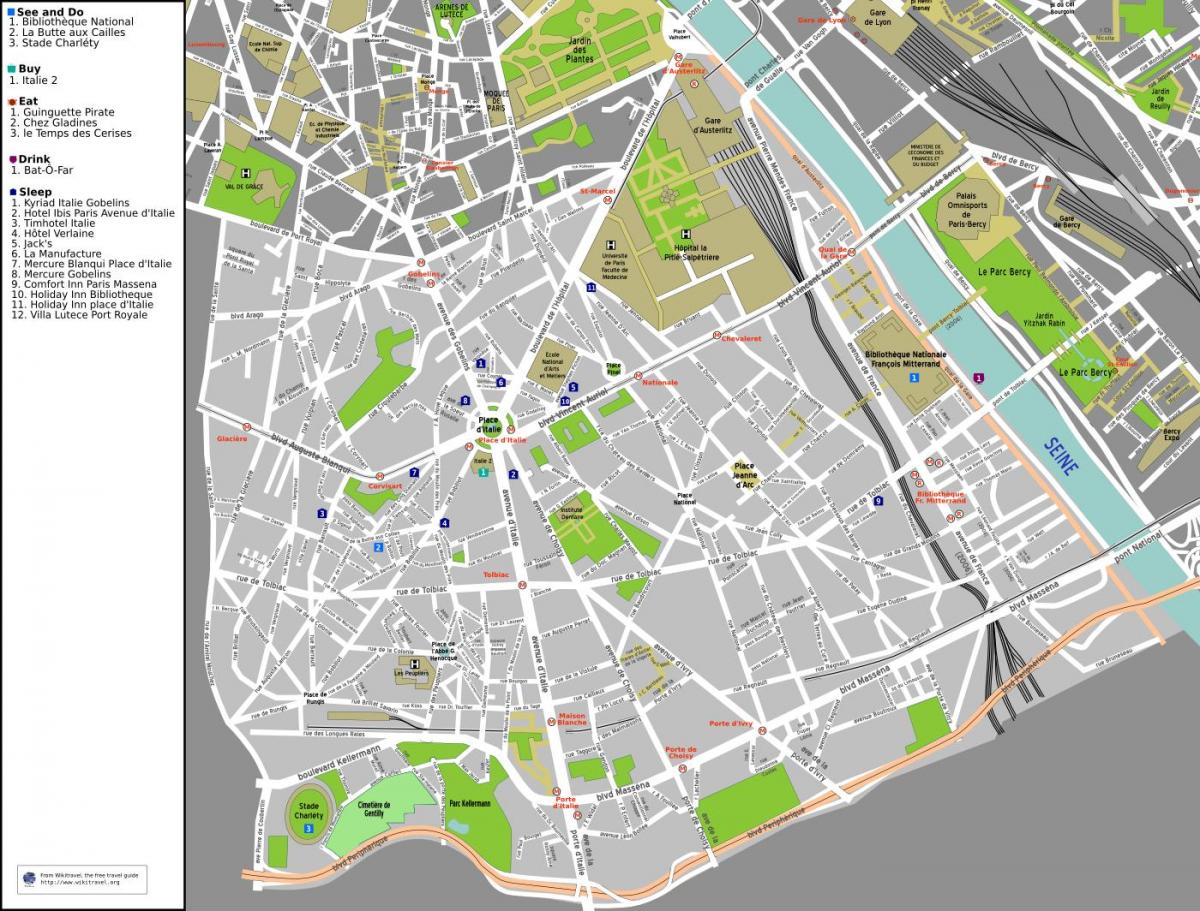 Žemėlapis 13 arrondissement Paryžiaus
