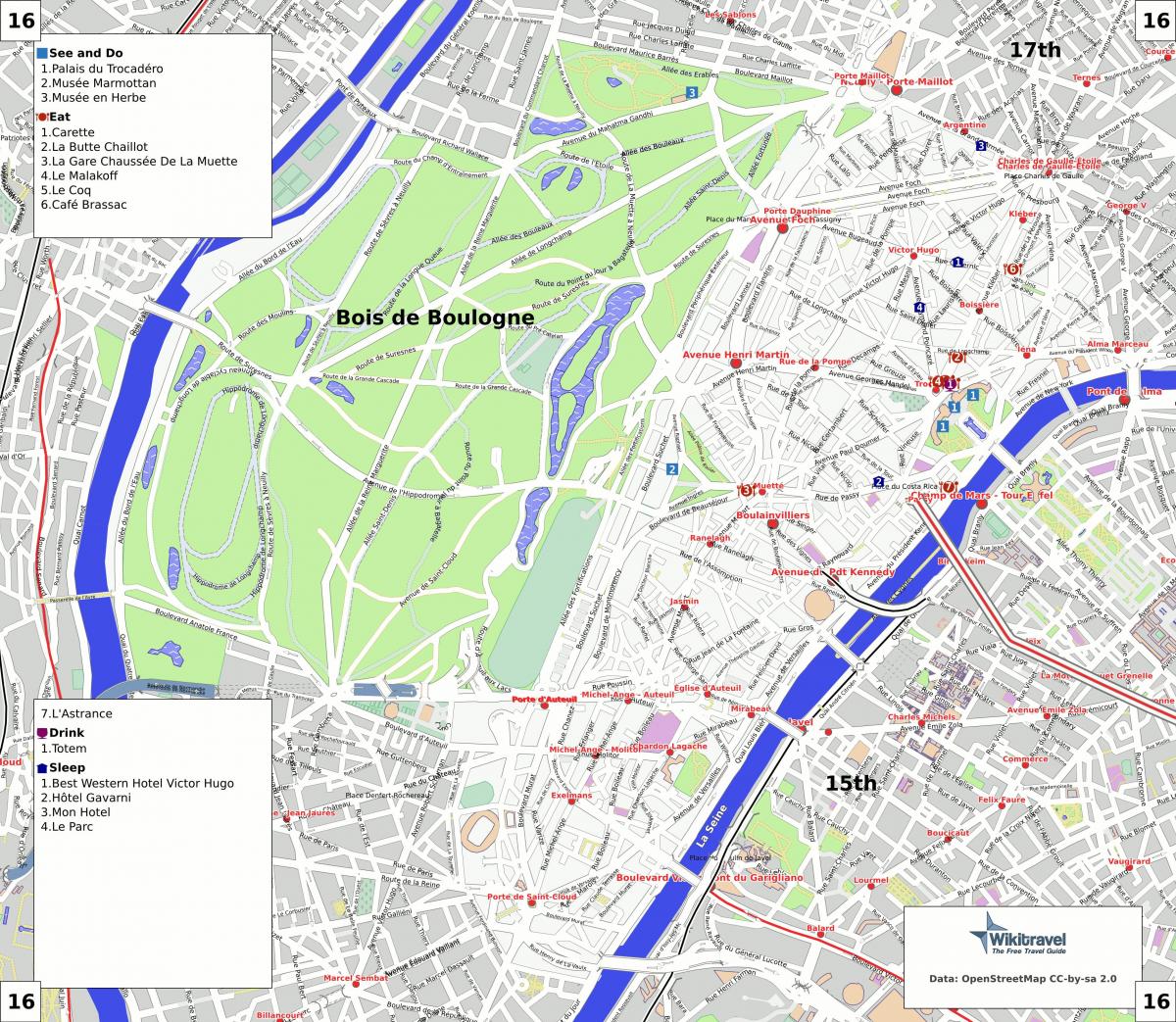 Žemėlapis 16 arrondissement Paryžiaus