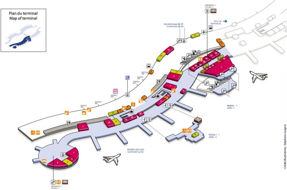 Žemėlapis CDG oro uosto terminalą 2A