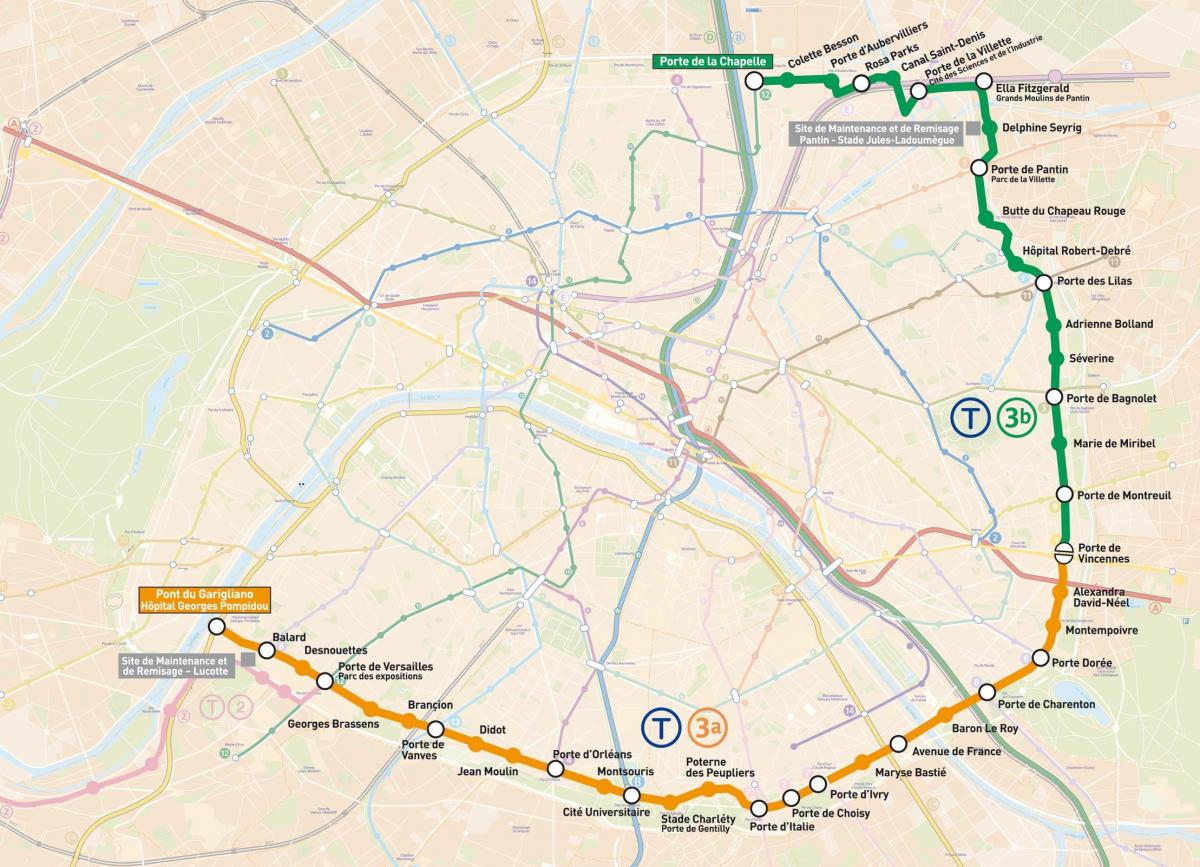 Žemėlapis Paryžiaus Tramvajaus