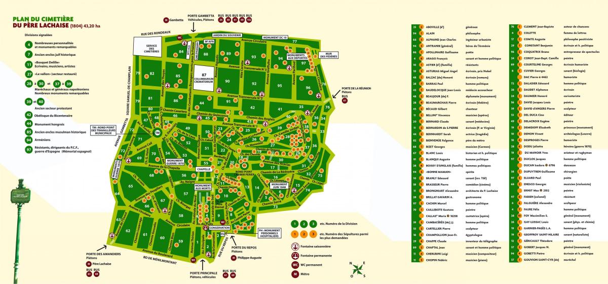 Žemėlapis Père-Lachaise Kapinės